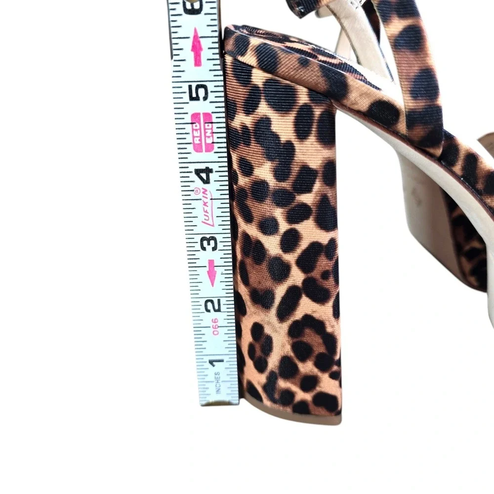 Antonio Melani Leopard Print Platform Block Heel‎ Sandals Brown Black Size 8.5M